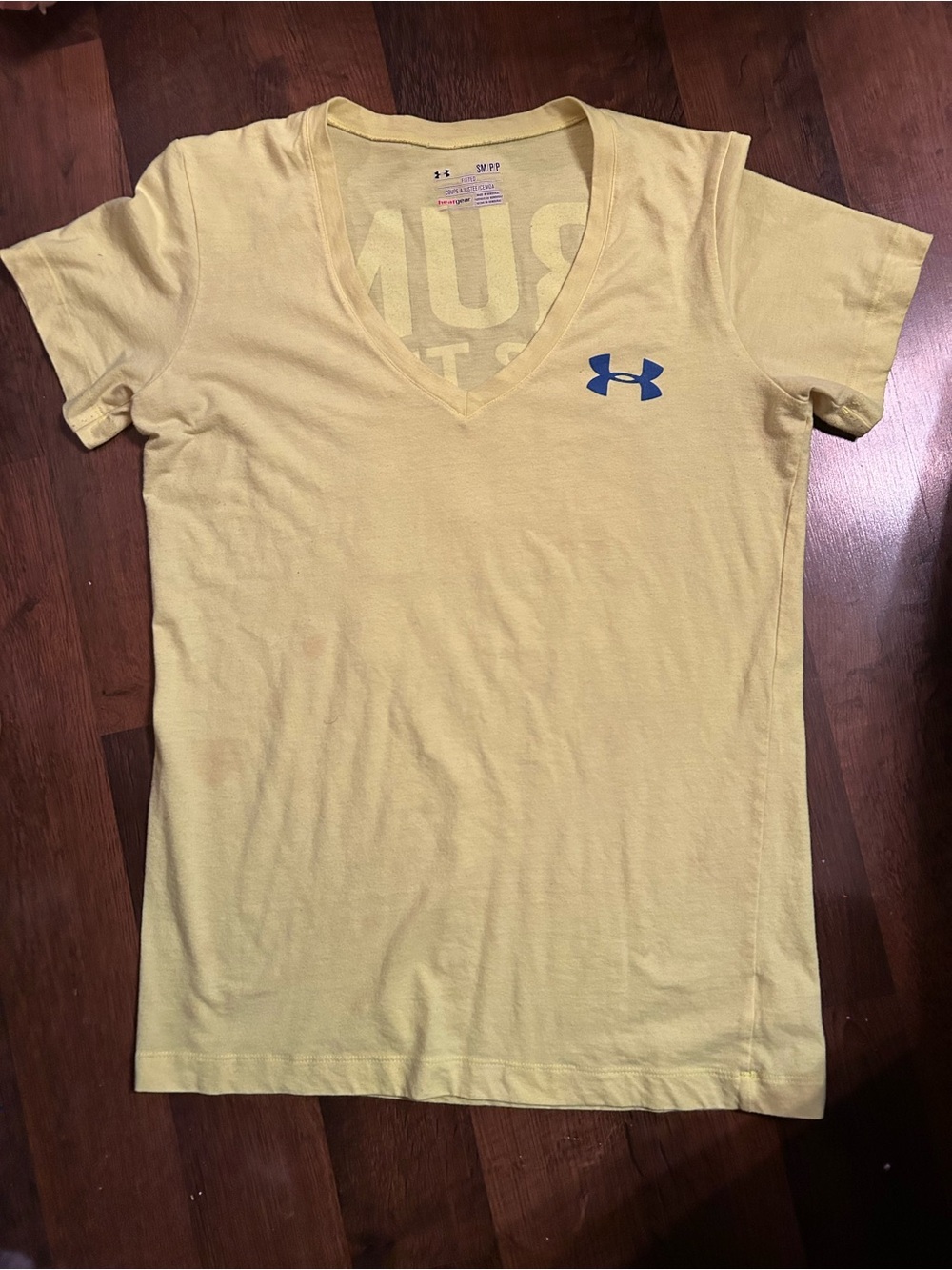 Under Armour Women’s Yellow V-Neck Tee with Blue Logo